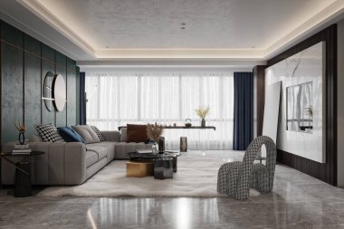 3D konforlu daire iç mimarisi