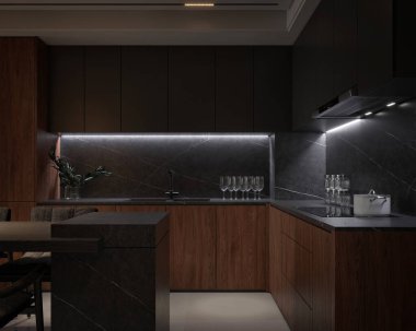 3D oturma odası ve yemek odası