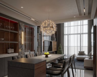 3D oturma odası ve yemek odası