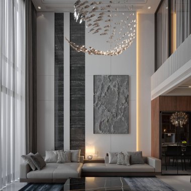 3D oturma odası ve yemek odası