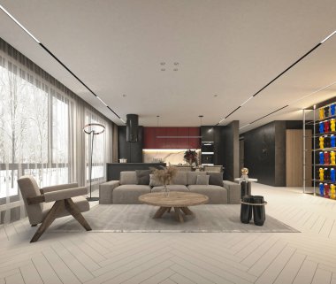 3D render modern oturma odası