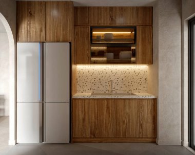 Modern mutfağın 3D görüntüsü