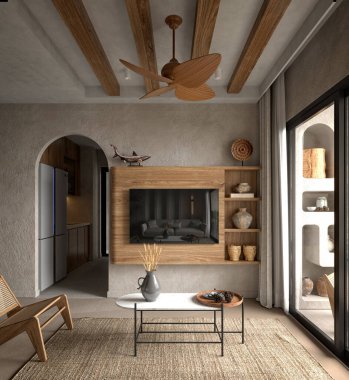 3D render modern oturma odası