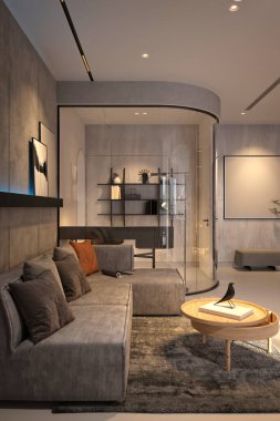 3D render modern oturma odası