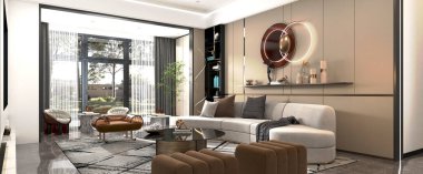 Oturma odasının 3D görüntüsü