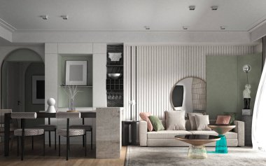 Oturma odasının 3D görüntüsü