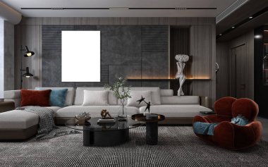 Oturma odasının 3D görüntüsü