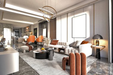 3D render ev iç oturma odası