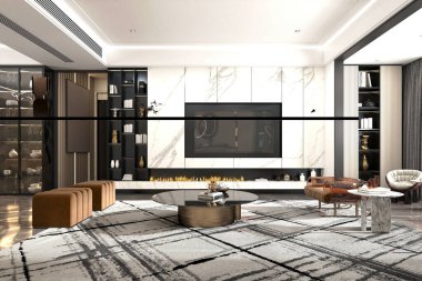 3D render ev iç oturma odası