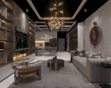 3D render modern oturma odası