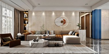 Modern oturma odasının 3D görüntüsü