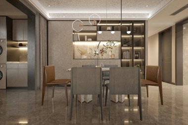 Modern oturma odasının 3D görüntüsü