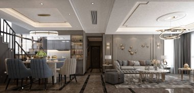 Modern oturma odasının 3D görüntüsü