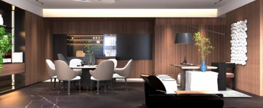 Modern oturma odasının 3D görüntüsü