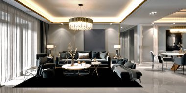 3D render modern oturma odası