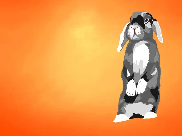 Cheerful mottled bunny, pets, illustration in cartoon style, camouflage