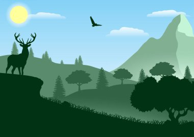 Vector drawing deer on the hill clipart