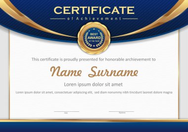 Vector blue  and gold certificate template clipart