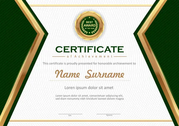 Vector Verde Plantilla Certificado Oro — Vector de stock