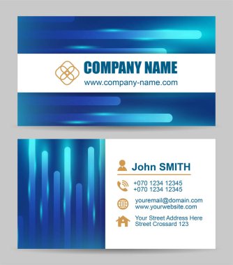 Vektör mavi, altın ve beyaz kartvizit şablonu