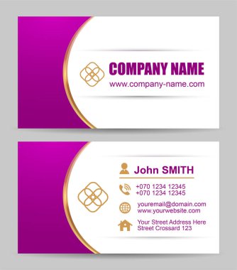 Vektör soyut mor, altın ve beyaz kartvizit şablonu
