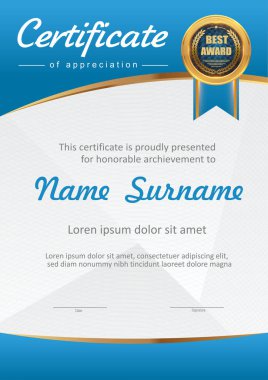 Vektör altın ve mavi sertifika şablonu