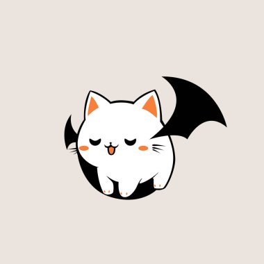 Vampir şirin kedi minimalist simge logosu
