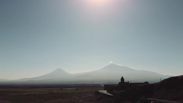 Khor Virap Jerevan Drone Pohled Khor Virap Mount Ararat Pozadí — Stock video