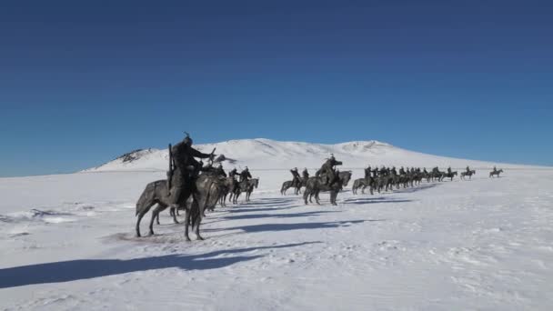 Monument Warriors Genghis Khan Tsonjin Boldog Ulaanbaatar Mongolia High Quality — Stock Video