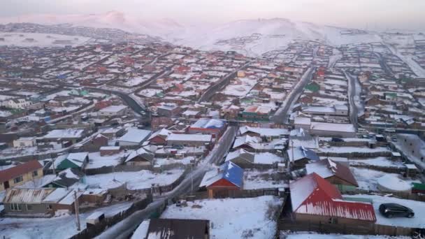 Ulan Bator Mongolei 2023 Dezember Drohnenaufnahmen Aus Dem Vorort Ulaanbaatar — Stockvideo