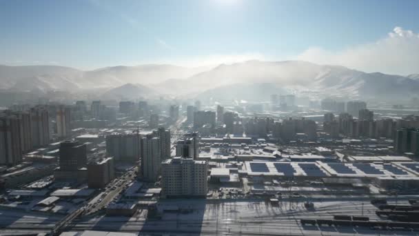 Vista Aérea Torno Centro Cidade Ulaanbaatar Capital Mongólia Imagens Panorâmicas — Vídeo de Stock