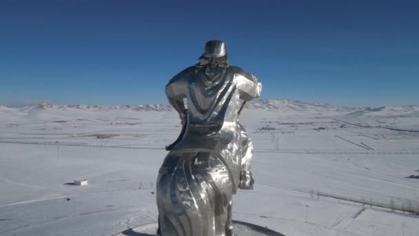 Statue Des Dschingis Khan Aus Der Luft Tsonjin Boldog Der — Stockvideo