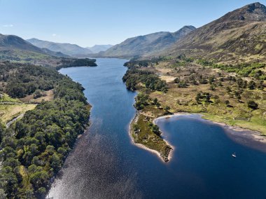 aerial view of Loch Sealbhanach and Loch Mullardoc, a water reservoir with hydro electric power station in  a side Valley of Glen Affric ind the highlands of northern Scotland, UK
