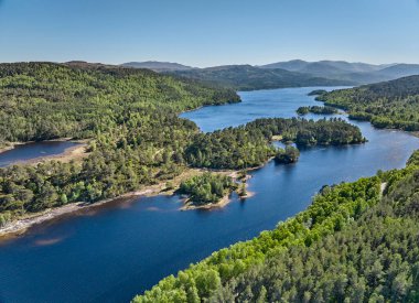 aerial view of Loch Sealbhanach and Loch Mullardoc, a water reservoir with hydro electric power station in  a side Valley of Glen Affric ind the highlands of northern Scotland, UK