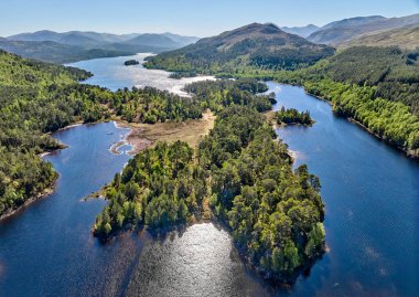 aerial view of Loch Sealbhanach and Loch Mullardoc, a water reservoir with hydro electric power station in  a side Valley of Glen Affric ind the highlands of northern Scotland, UK