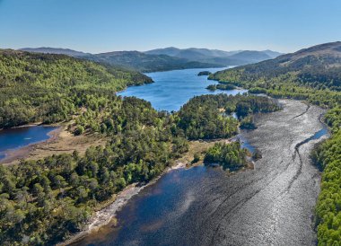 aerial view of Loch Sealbhanach and Loch Mullardoc, a water reservoir with hydro electric power station in  a side Valley of Glen Affric ind the highlands of northern Scotland, UK