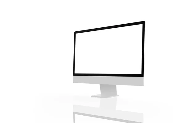 白い中に反射で隔離されたコンピュータ画面 モックアップ アプリ またはWebページのプレゼンテーションのための独立した画面 サイドビュー — ストック写真