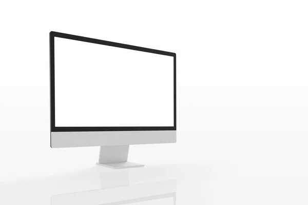 Modern Számítógép Kijelző Fehér Felületen Tükröződéssel Elszigetelt Képernyő Honlap Mockup — Stock Fotó