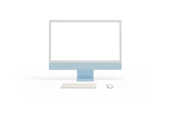 Bilgisayar Ekranı Klavye Fare Beyazla Izole Edilmiş Manzara Model Için — Stok fotoğraf