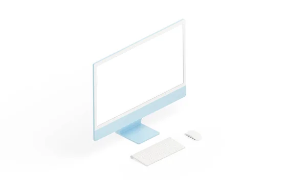 Modern Bilgisayar Ekranı Beyaz Yüzeyde Klavye Fare Isome Pozisyonu Model — Stok fotoğraf