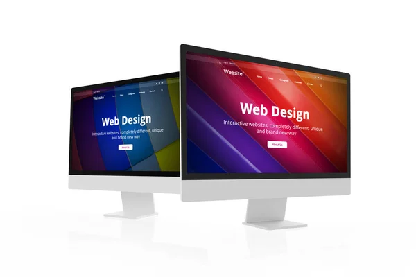 Zwei Moderne Computer Displays Mit Webdesign Studio Konzeptseite Design Projekte — Stockfoto