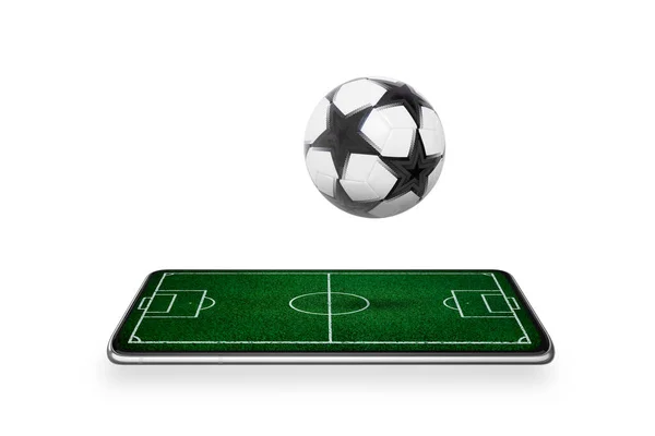 Telefone Inteligente Com Campo Futebol Tela Com Bola Saltitante Isolada — Fotografia de Stock