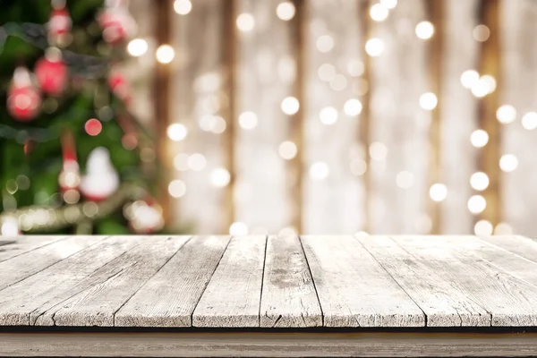 Clean White Wooden Desk Product Presentation Backdrop Enchanting Christmas Tree Stock Image