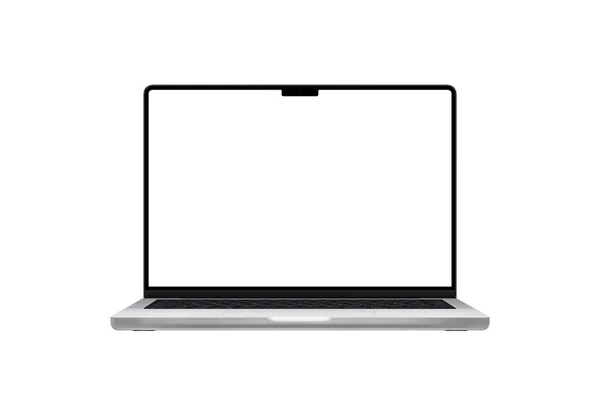 Çentikli bir ekranı olan, dahili kamerası olan modern bir dizüstü bilgisayar. Özelleştirilebilir modeller için izole ekran ve arkaplan, modern teknoloji ve tasarım yenilikleri sergileniyor