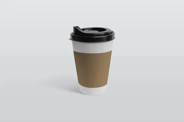 Paper cup with brown sleeve on white surface for logo mockup