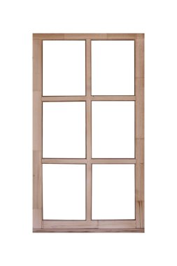Modern ahşap pencere kanadı altı ayrı bölüme bölünmüş, parlak ve minimal bir tasarıma sahip, çağdaş mimari ve iç mimarlık için ideal.