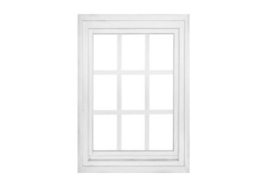 Modern vertical single wing white window with two vertical and two horizontal interior bars, isolated for architectural and graphic use clipart