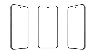 Gümüş çerçeveli ve boş ekranlı minimum siyah telefon modeli. Mobil UX, uygulama kavramları veya dijital markalaşma için ideal