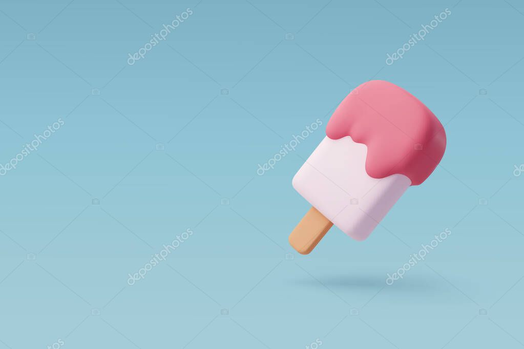 3d Vector Ice Cream stick, Summer holiday, Time to travel concept.
