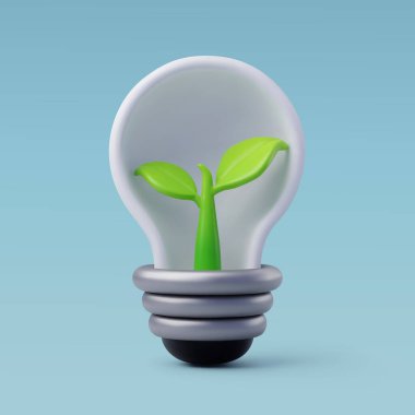 3d Vektör Enerjisi Tasarruf Ampulü, Yeşil Enerji, Temiz Enerji, Çevresel Alternatif Enerji Konsepti.